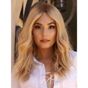 22" Ponytail Silk Part Wig Golden Blonde w/ Full Rooting