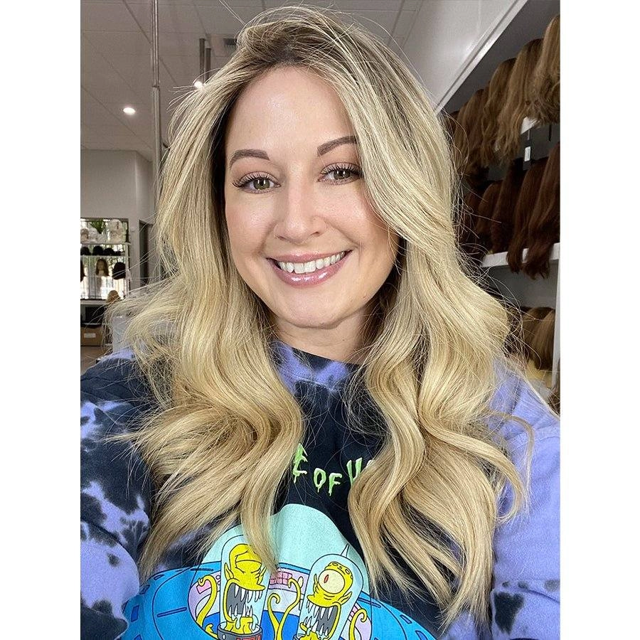 22" Ponytail Silk Top Wig Platinum Blonde w/ Reverse Balayage