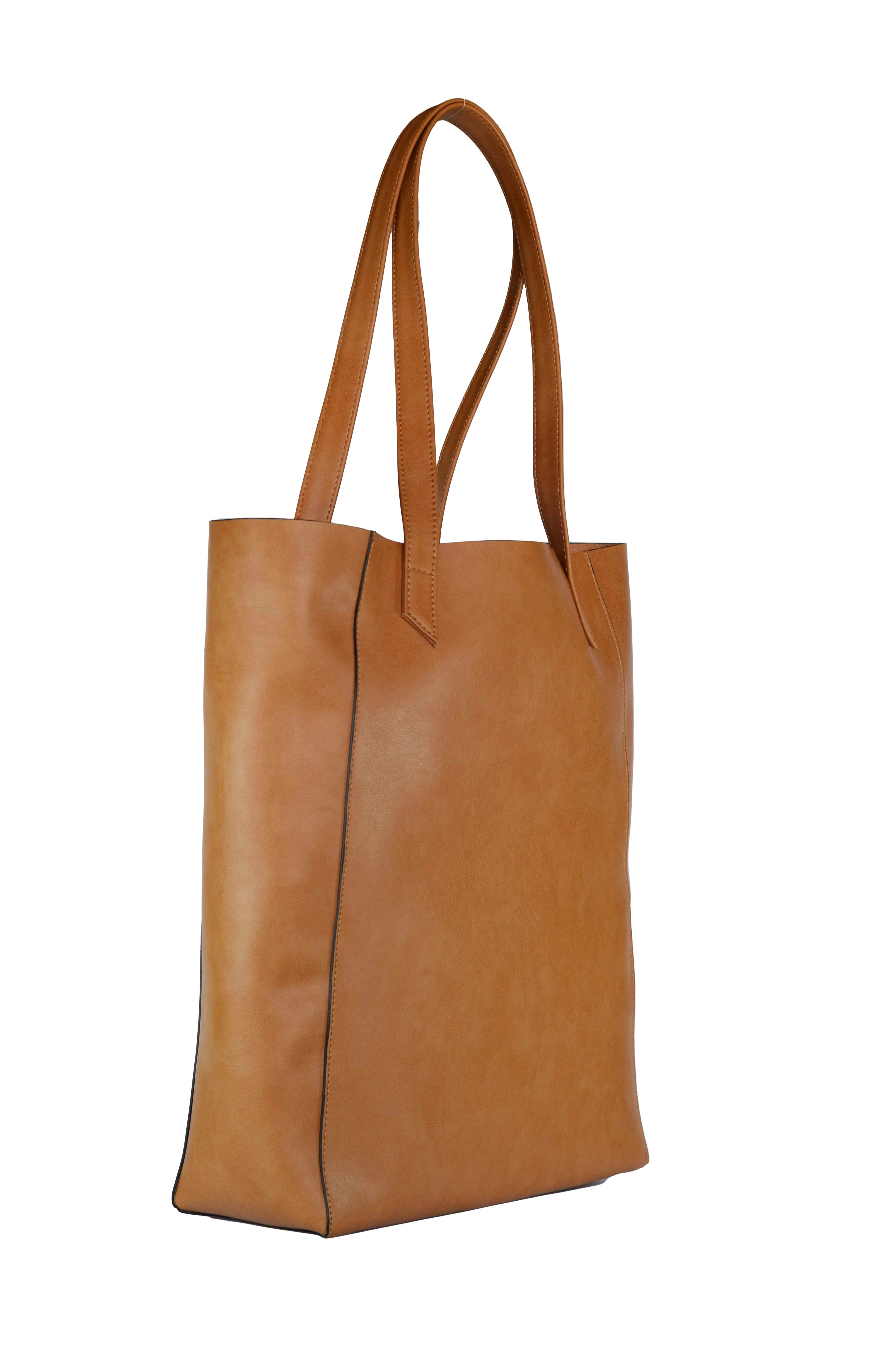 Basic Vegan Leather Everyday Tote Bag | Camel