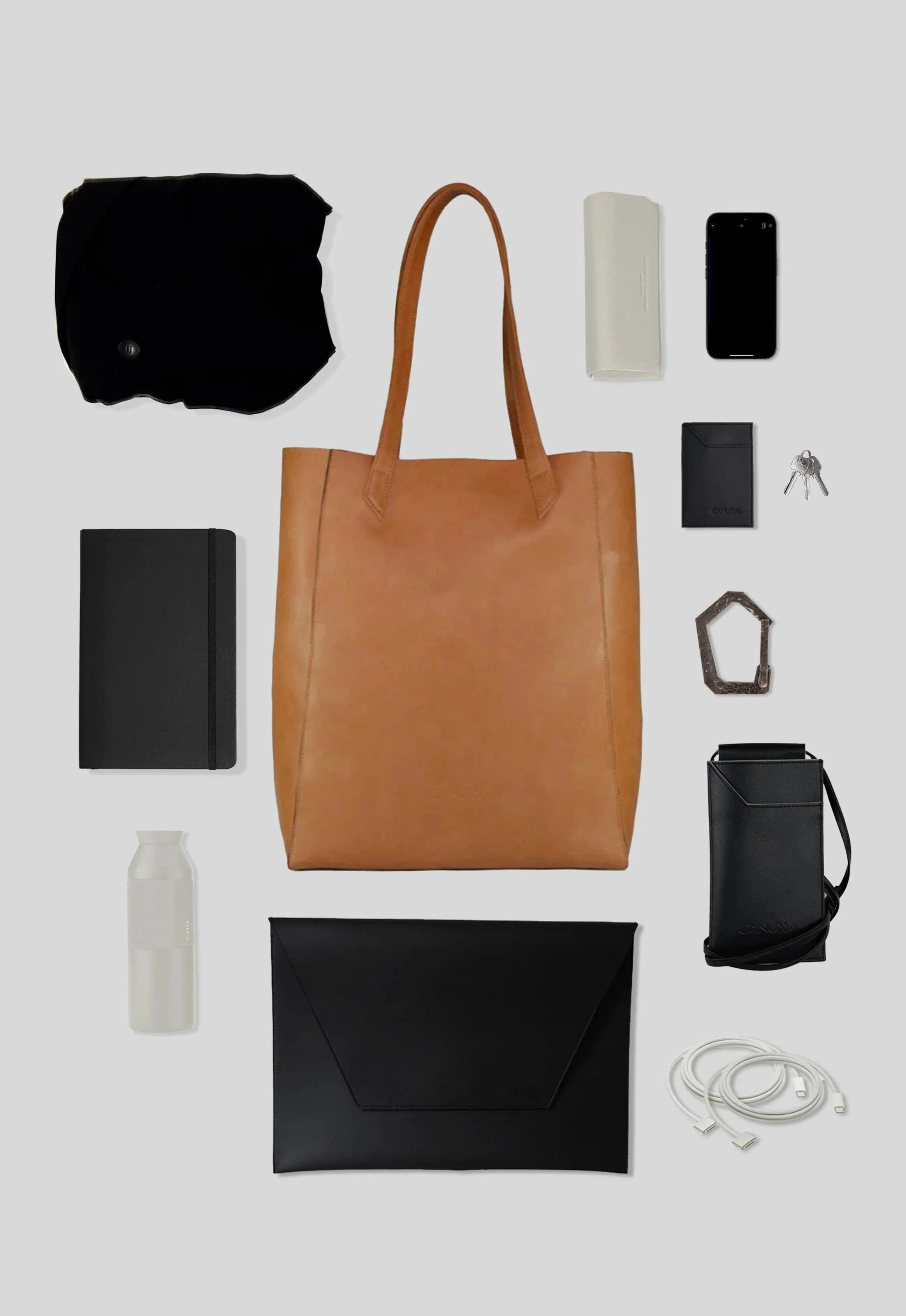 Basic Vegan Leather Everyday Tote Bag | Camel