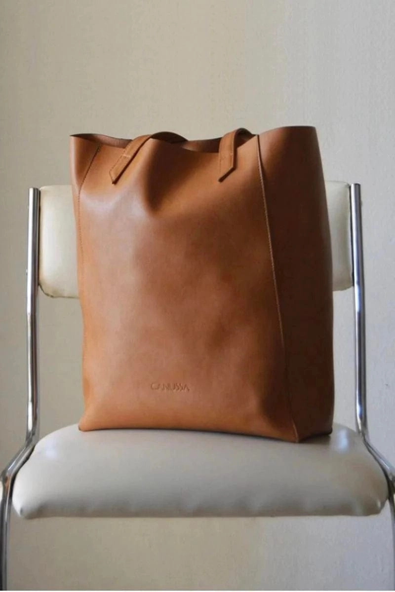 Basic Vegan Leather Everyday Tote Bag | Camel