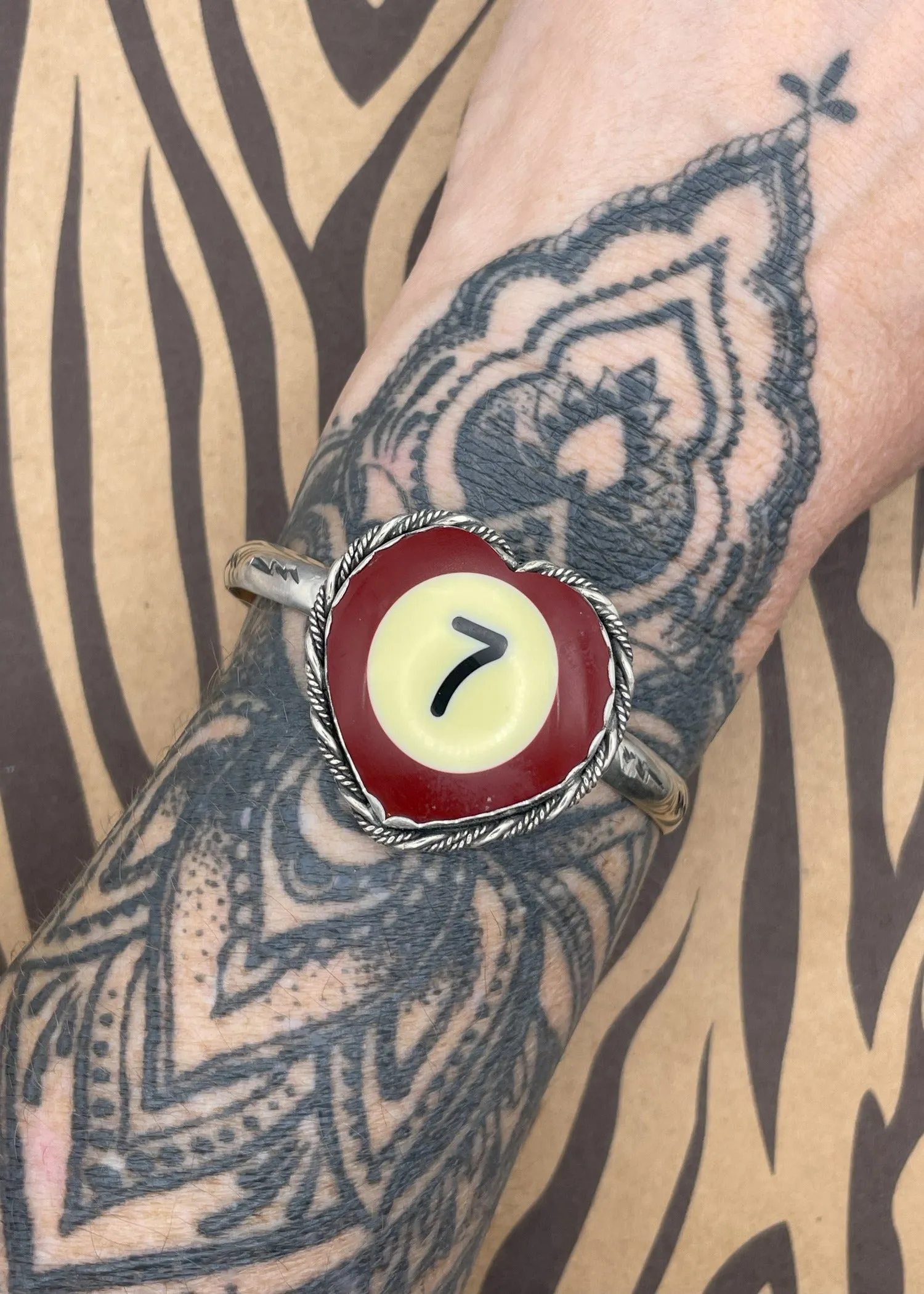 Billiard Ball #7 Heart Cuff Bracelet