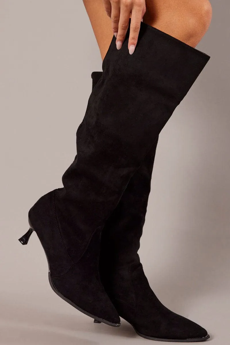 Black Heeled Knee High Boots