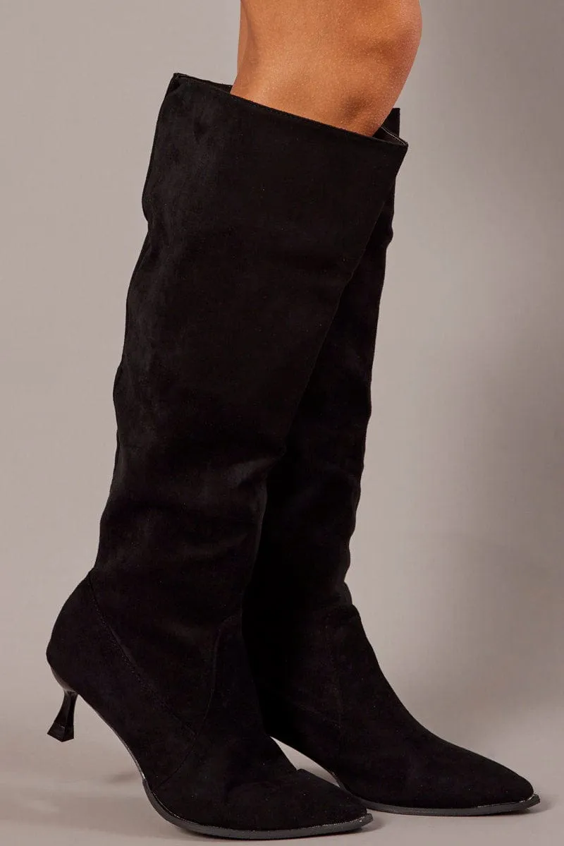 Black Heeled Knee High Boots