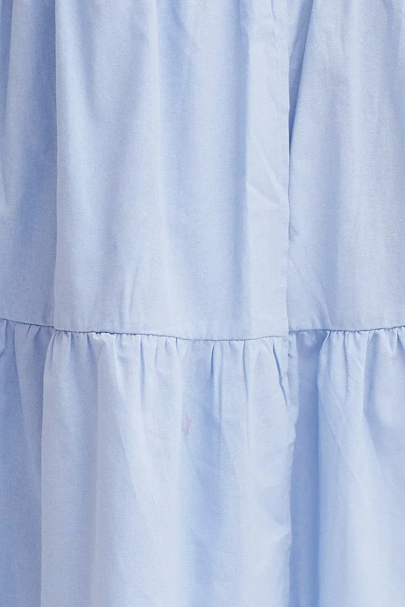 Blue Maxi Skirt High Rise Tiered