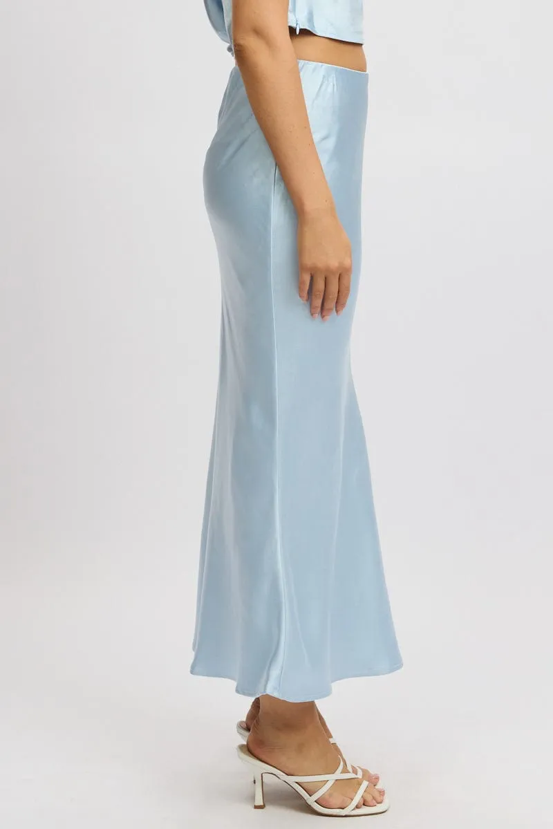 Blue Slip Skirt Maxi High Rise Satin Crepe