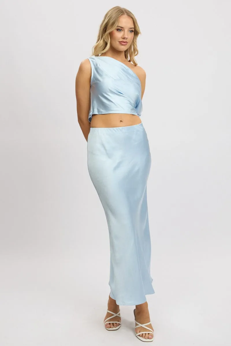 Blue Slip Skirt Maxi High Rise Satin Crepe