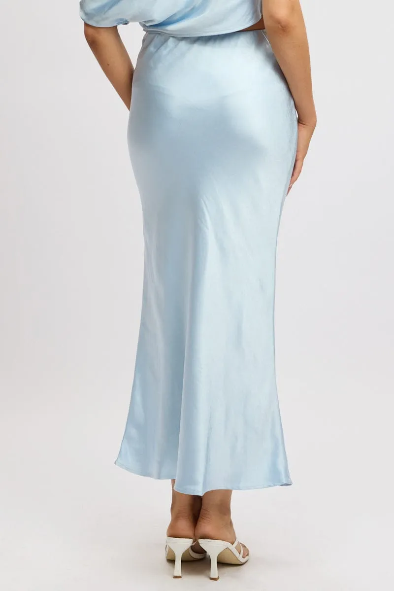 Blue Slip Skirt Maxi High Rise Satin Crepe