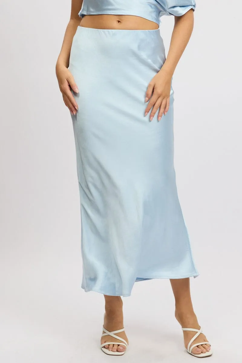 Blue Slip Skirt Maxi High Rise Satin Crepe