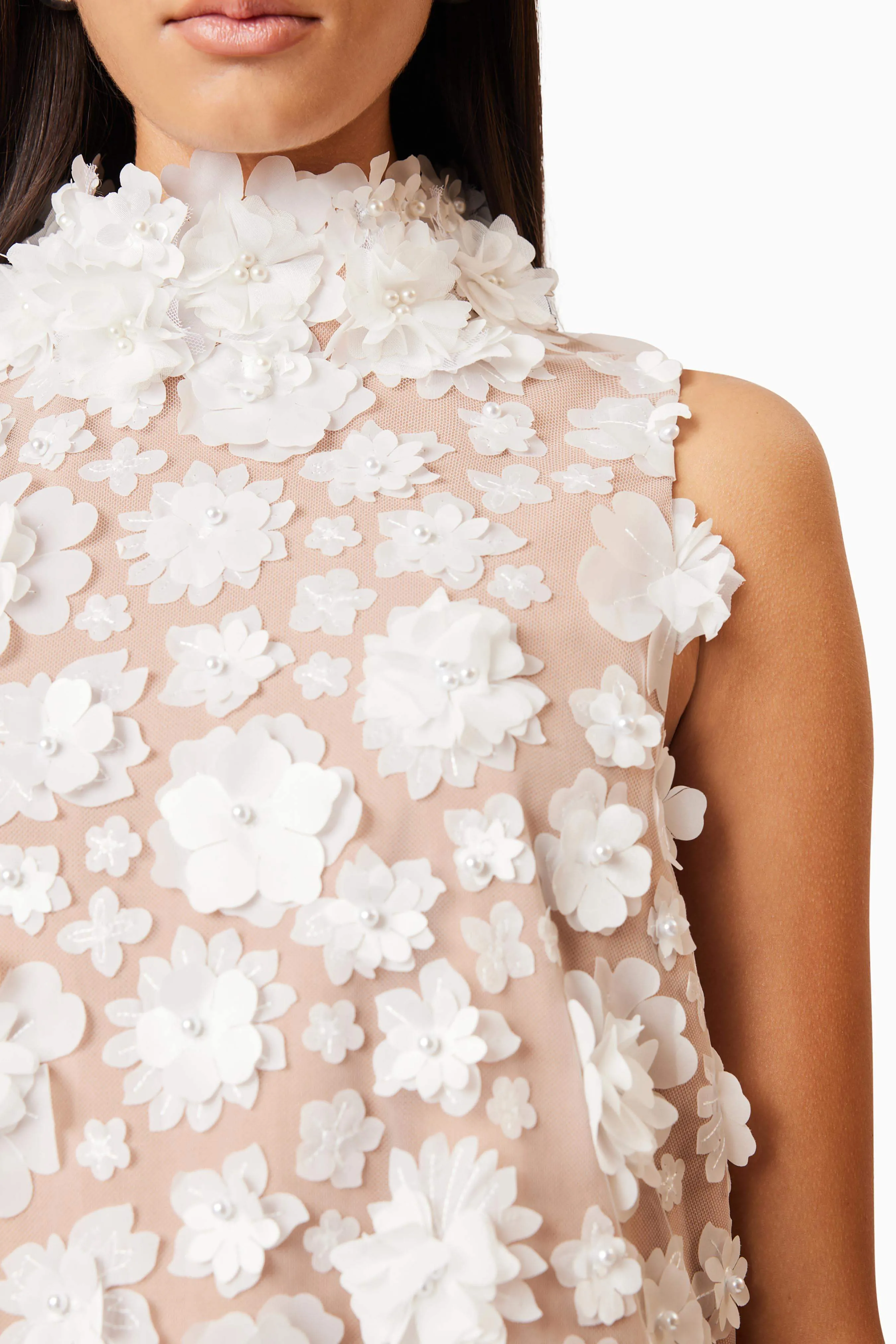 Bluebell High Neck Trapeze Mini Dress in White