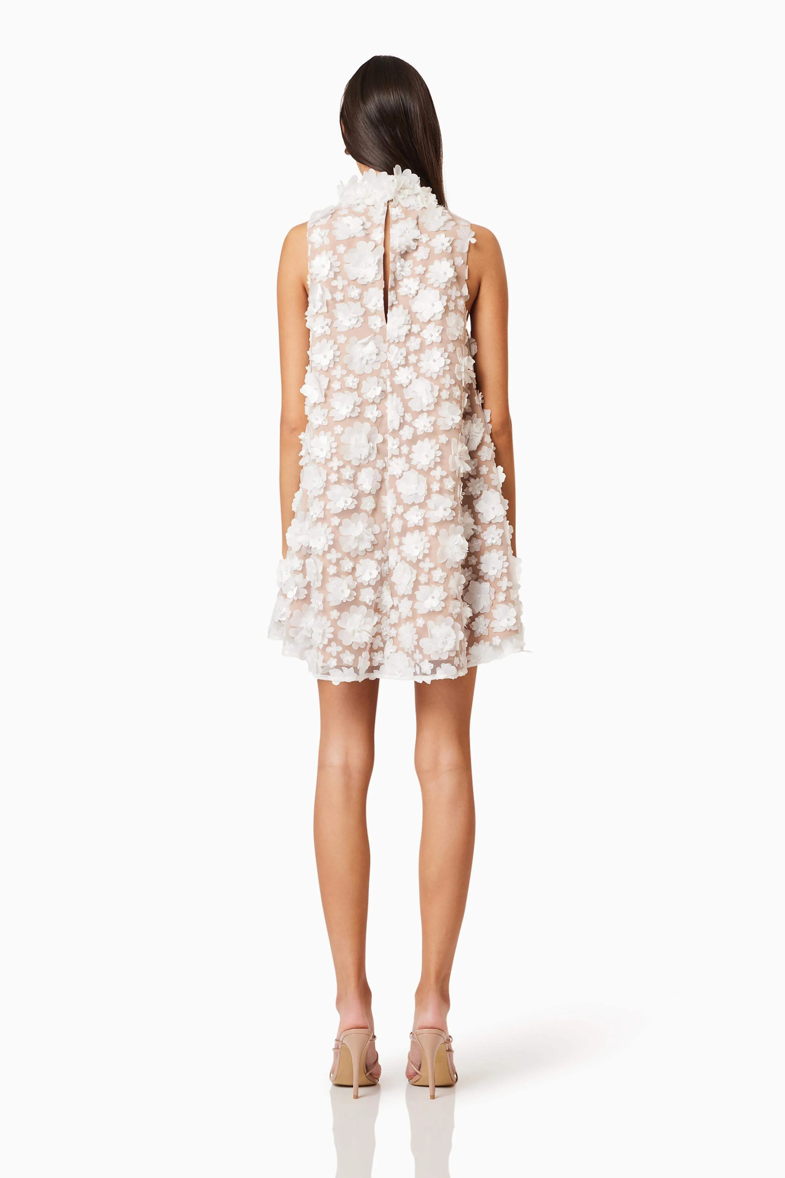 Bluebell High Neck Trapeze Mini Dress in White