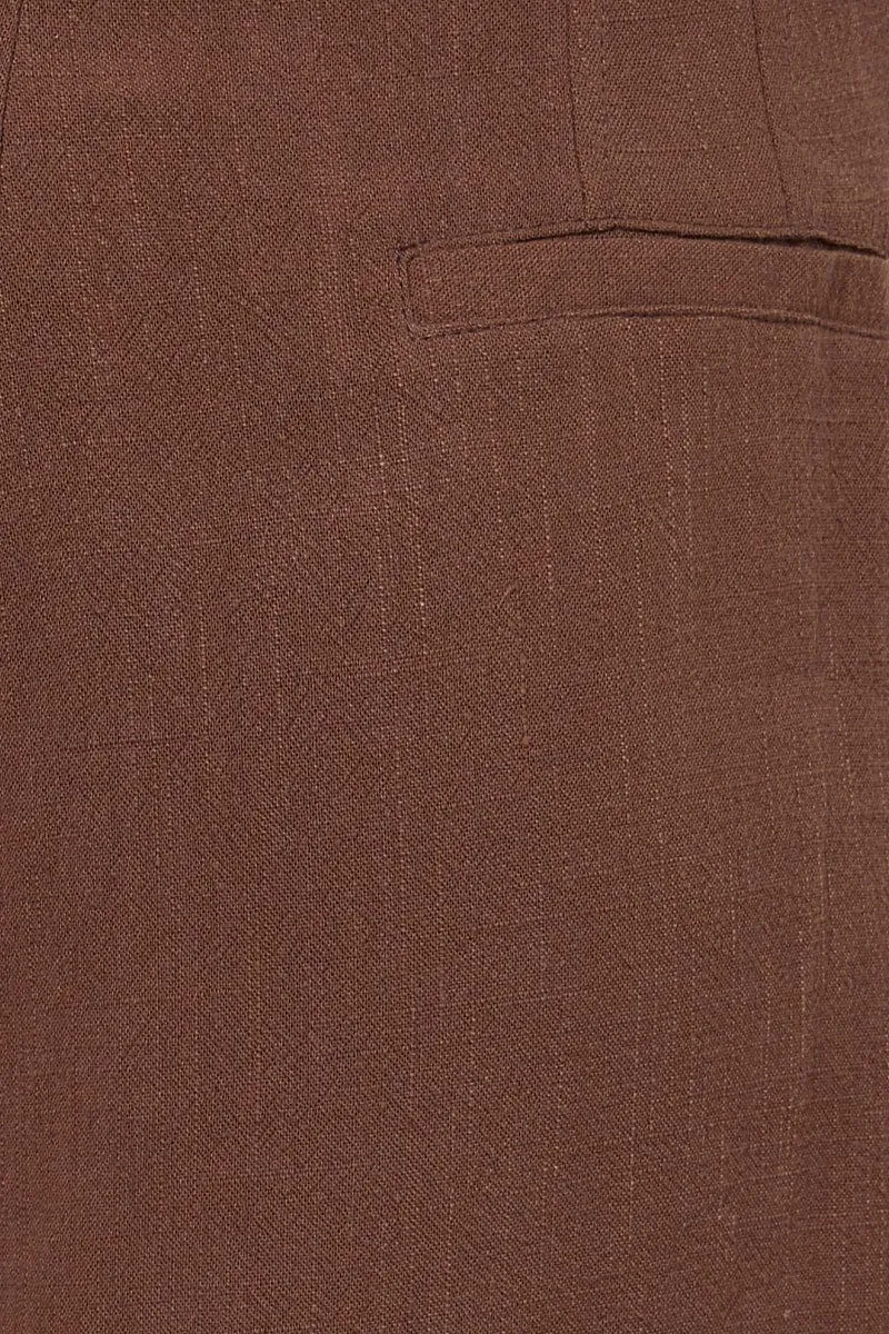 Brown Belted Shorts High Waist Linen