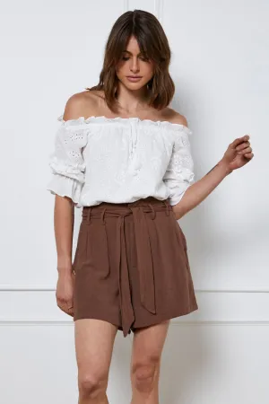 Brown Belted Shorts High Waist Linen