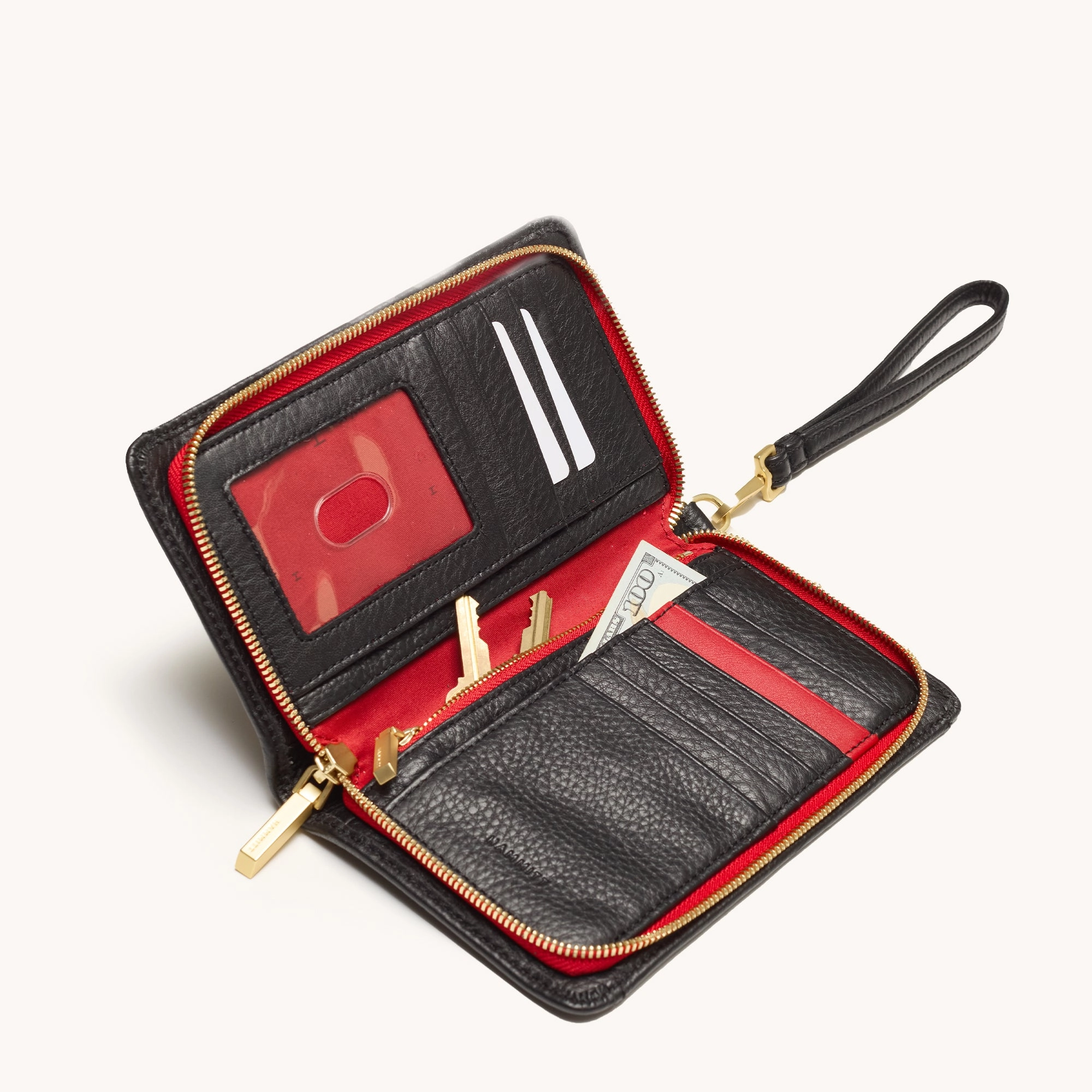Bryant Wallet | Black/Brushed Gold Red Zip