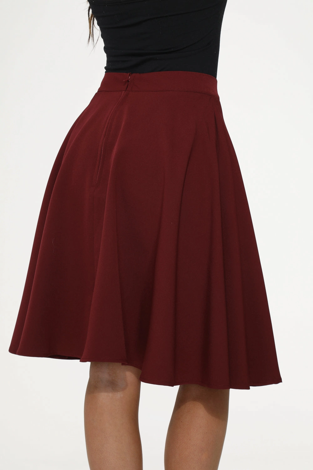 Burgundy Black Embroidered Poodle Swing Skirt
