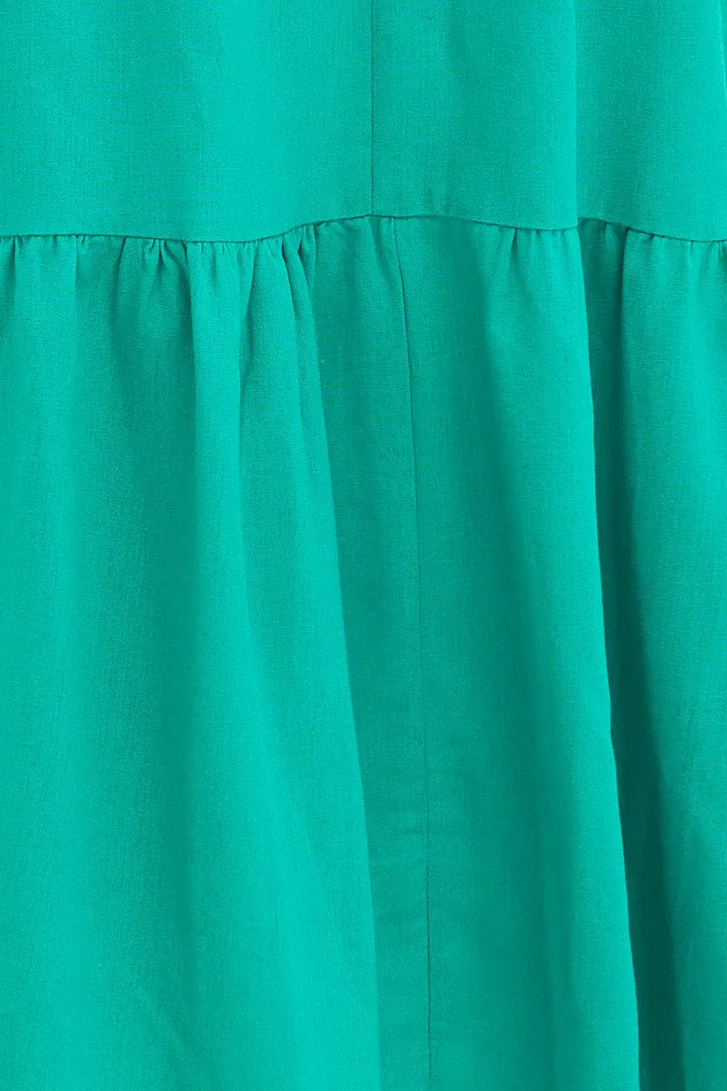 Green Maxi Skirt High Waist Split Tiered