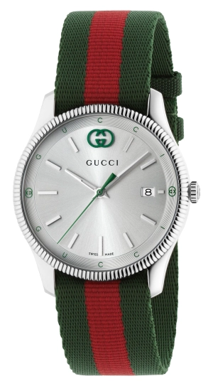 Gucci G-Timeless Stainless Steel Silver Dial Green/Red Nylon Strap Date Quartz Unisex Watch YA1264236
