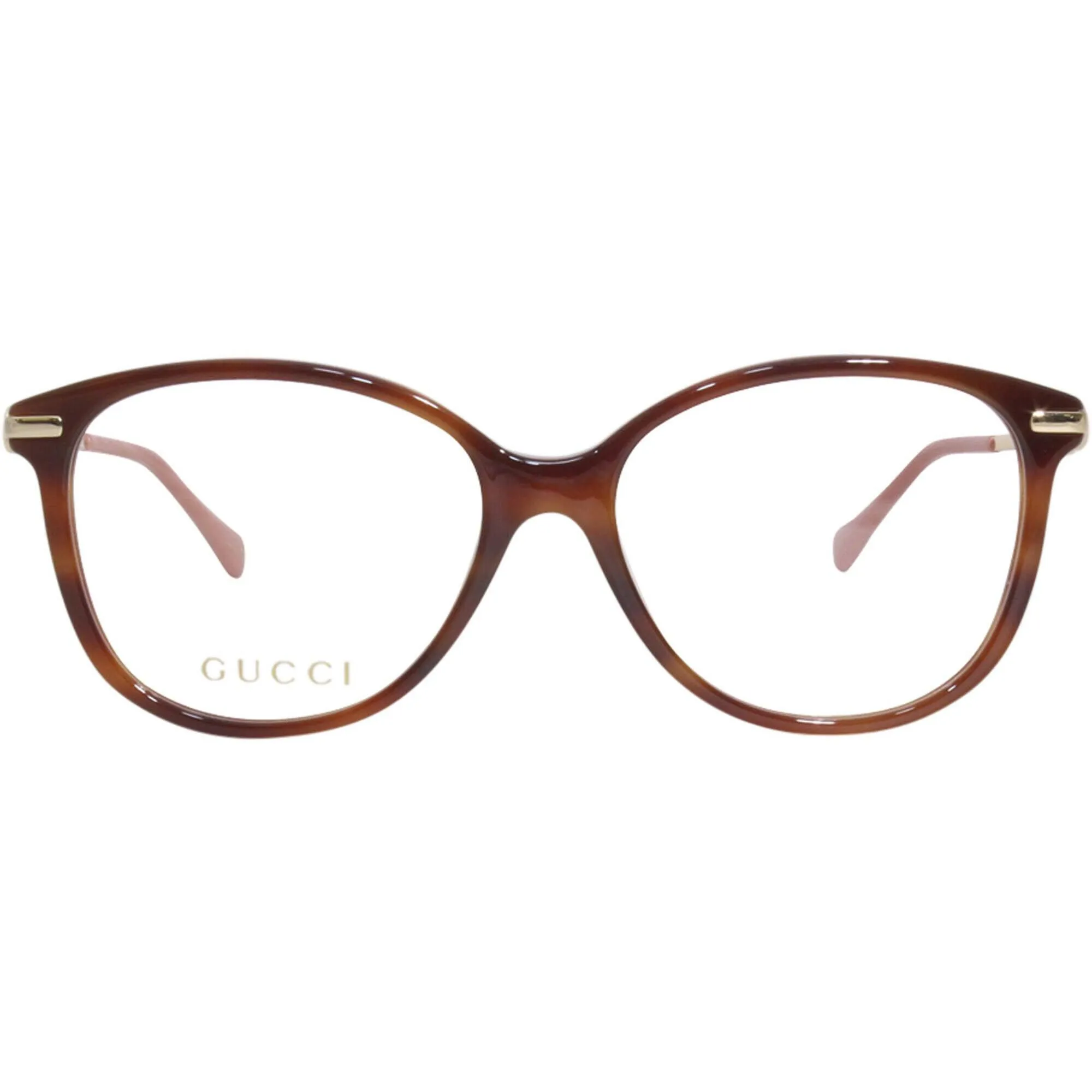 Gucci Women's Eyeglasses - Havana Plastic/Metal Cat Eye Frame Demo Lens | GG0967O 002