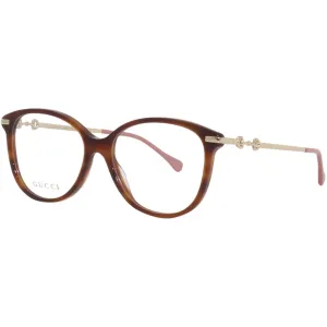 Gucci Women's Eyeglasses - Havana Plastic/Metal Cat Eye Frame Demo Lens | GG0967O 002