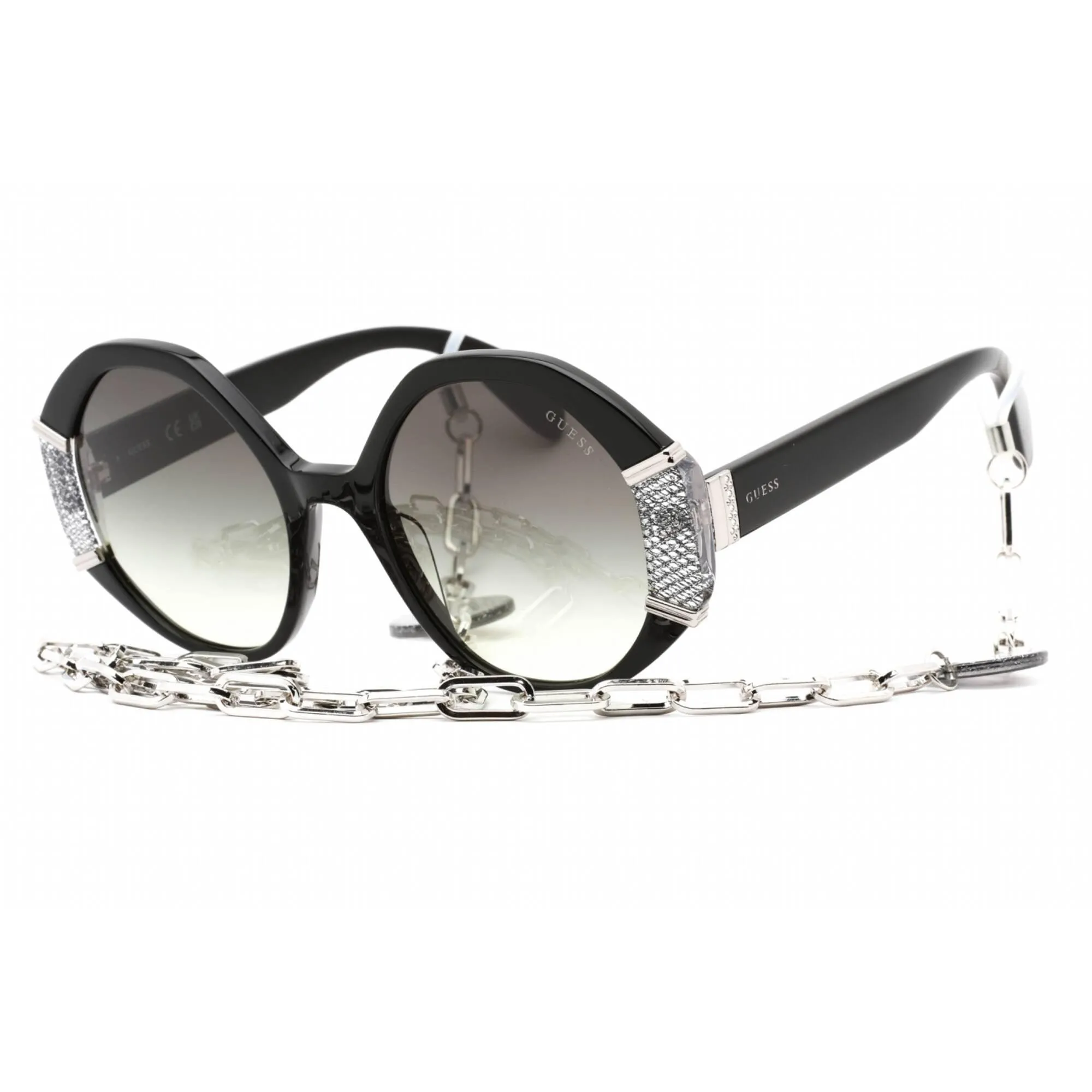Guess Women's Sunglasses - Full Rim Shiny Black Plastic Round Shape Frame | GU7874 01B