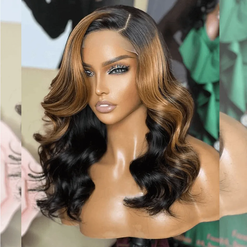 Hairstylist Works Shoulder Length Highlight Blonde Colored Wear Go Human Hair Lace Front Bob Wigs