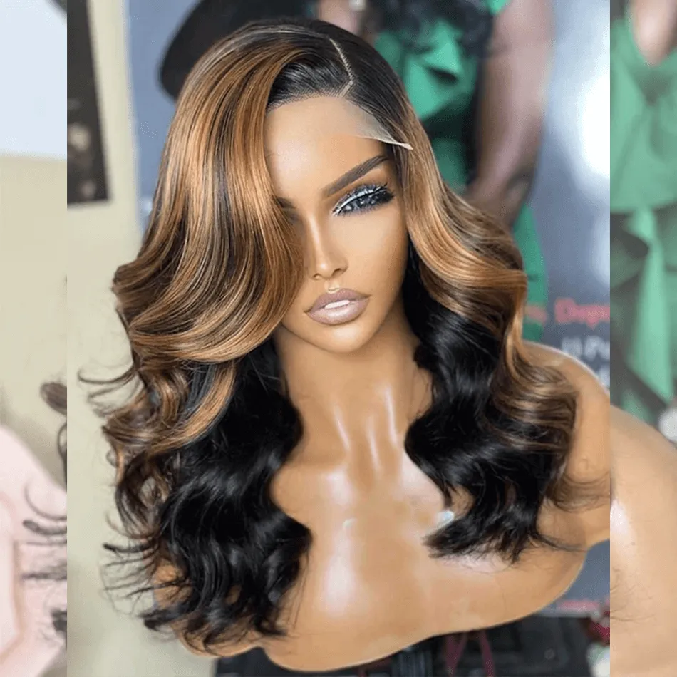 Hairstylist Works Shoulder Length Highlight Blonde Colored Wear Go Human Hair Lace Front Bob Wigs
