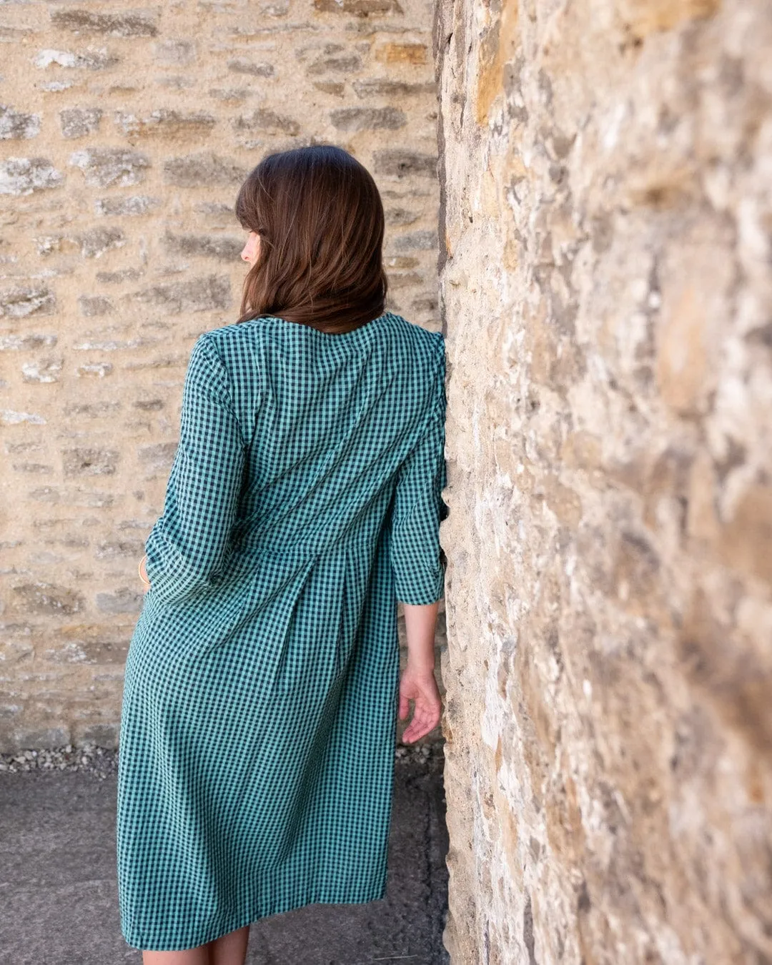 Jane Women's Cotton Midi Dress | Duck Egg Gingham