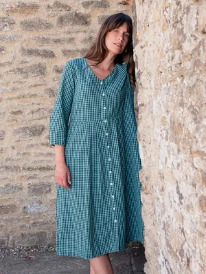 Jane Women's Cotton Midi Dress | Duck Egg Gingham