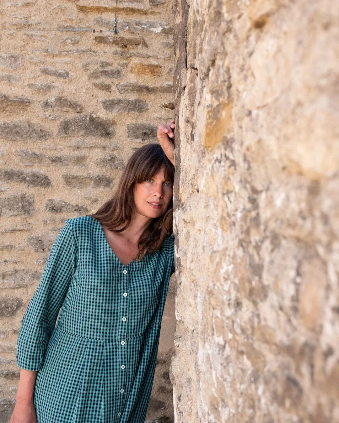 Jane Women's Cotton Midi Dress | Duck Egg Gingham