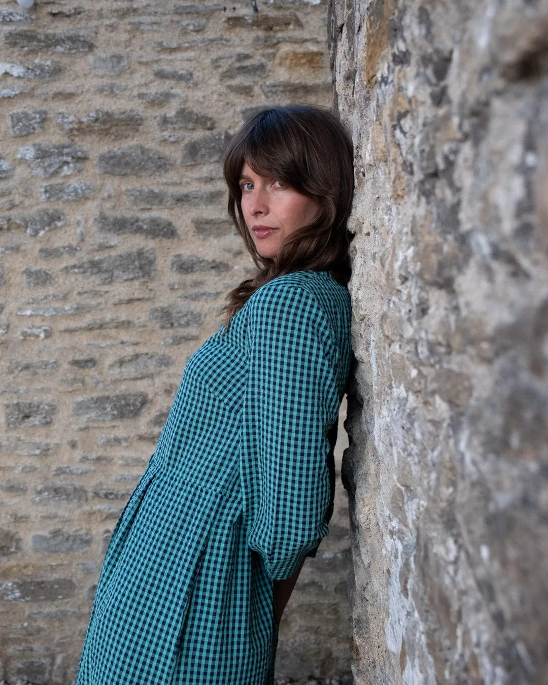 Jane Women's Cotton Midi Dress | Duck Egg Gingham