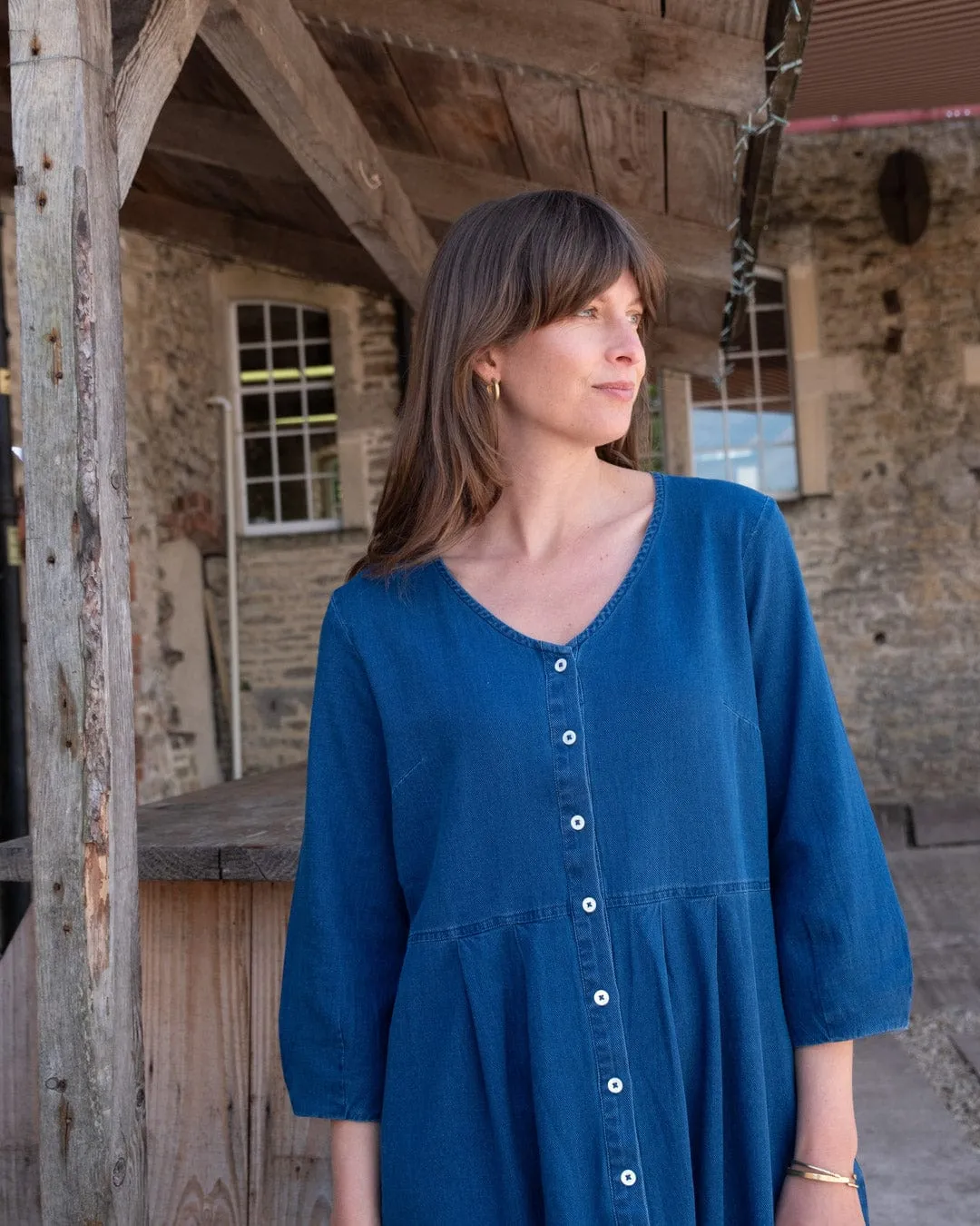 Jane Women's Cotton Midi Dress | Textured Denim