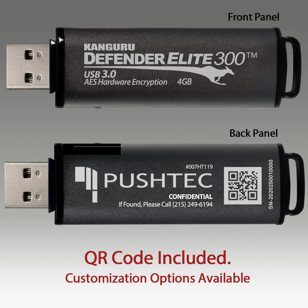 Kanguru Defender Elite300™ FIPS 140-2 Certified, Secure, SuperSpeed USB 3.0, Hardware Encrypted Flash Drive