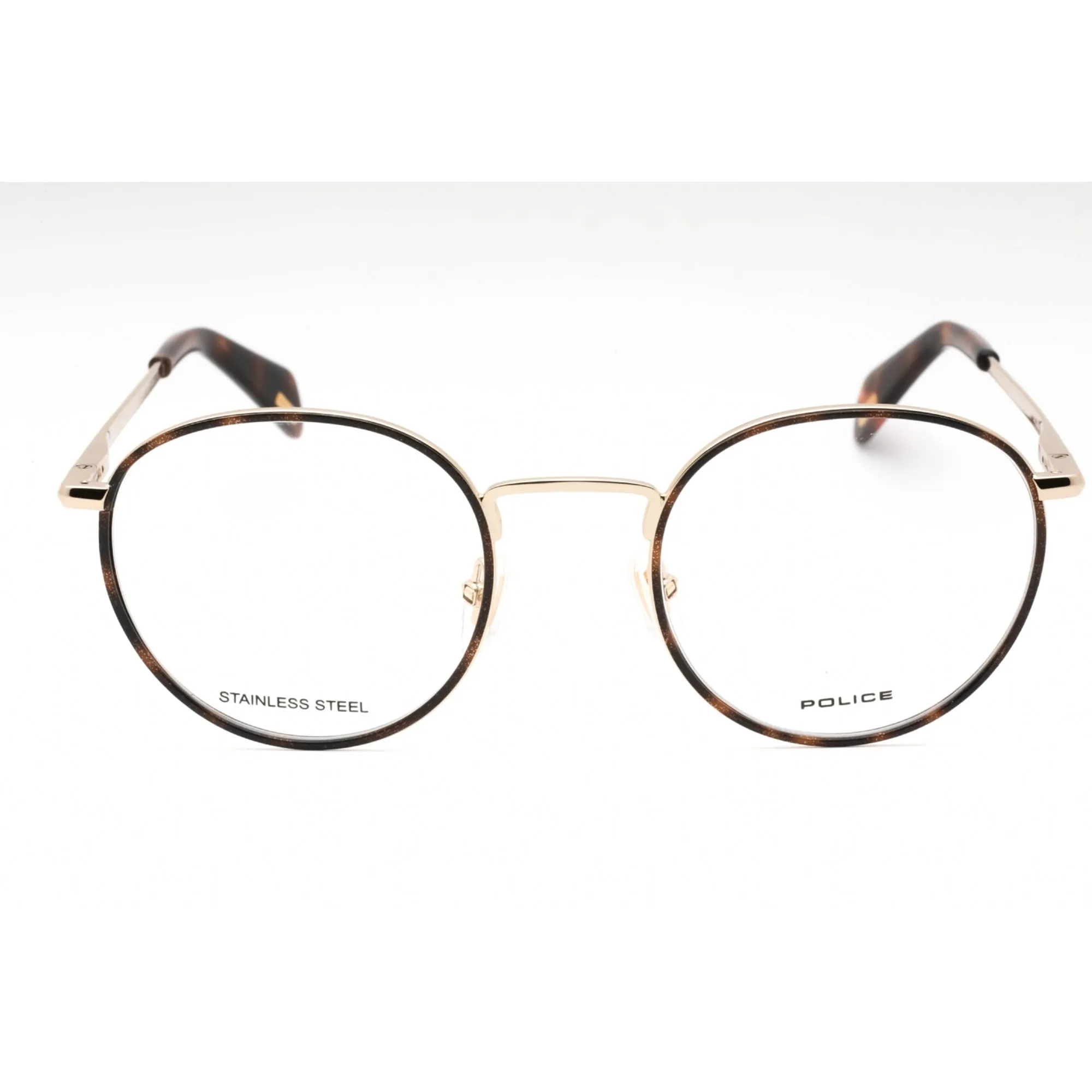 Police Women's Eyeglasses - Tortoise Gold Metal Round Full Rim Frame | VPLL29E 0300