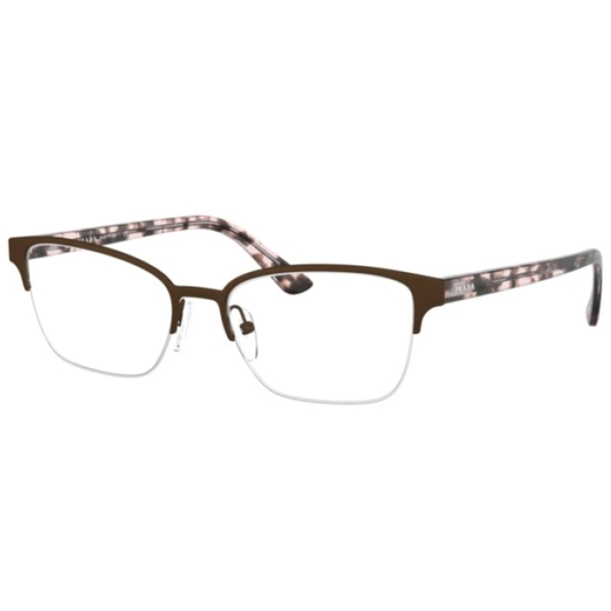 Prada Women's Eyeglasses - Cocoa Metal Half Rim Cat Eye | PRADA 0PR 61XV ROU1O152