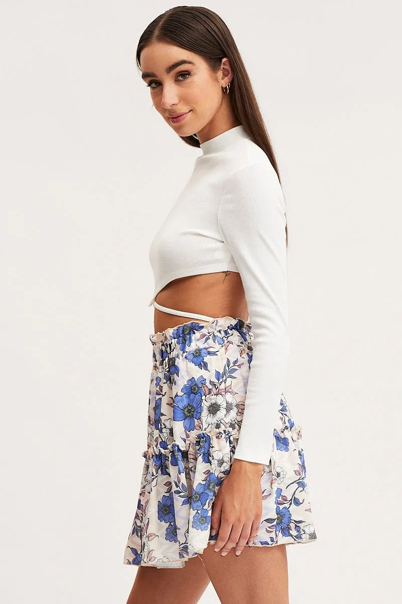 Print Flare Skirt Mini High Rise