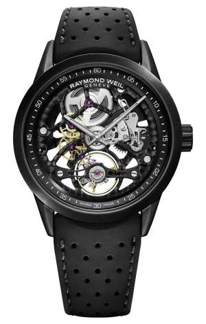 Raymond Weil Freelancer Automatic Black PVD Skeleton Dial Black Rubber Strap Mens Watch 2785-BKR-20000