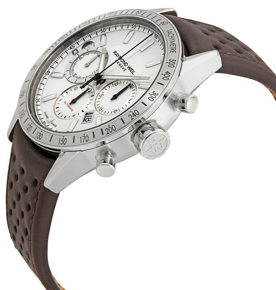 Raymond Weil Freelancer Stainless Steel Automatic Chronograph Men's Brown Leather Strap Watch Date 7740-STC-30001
