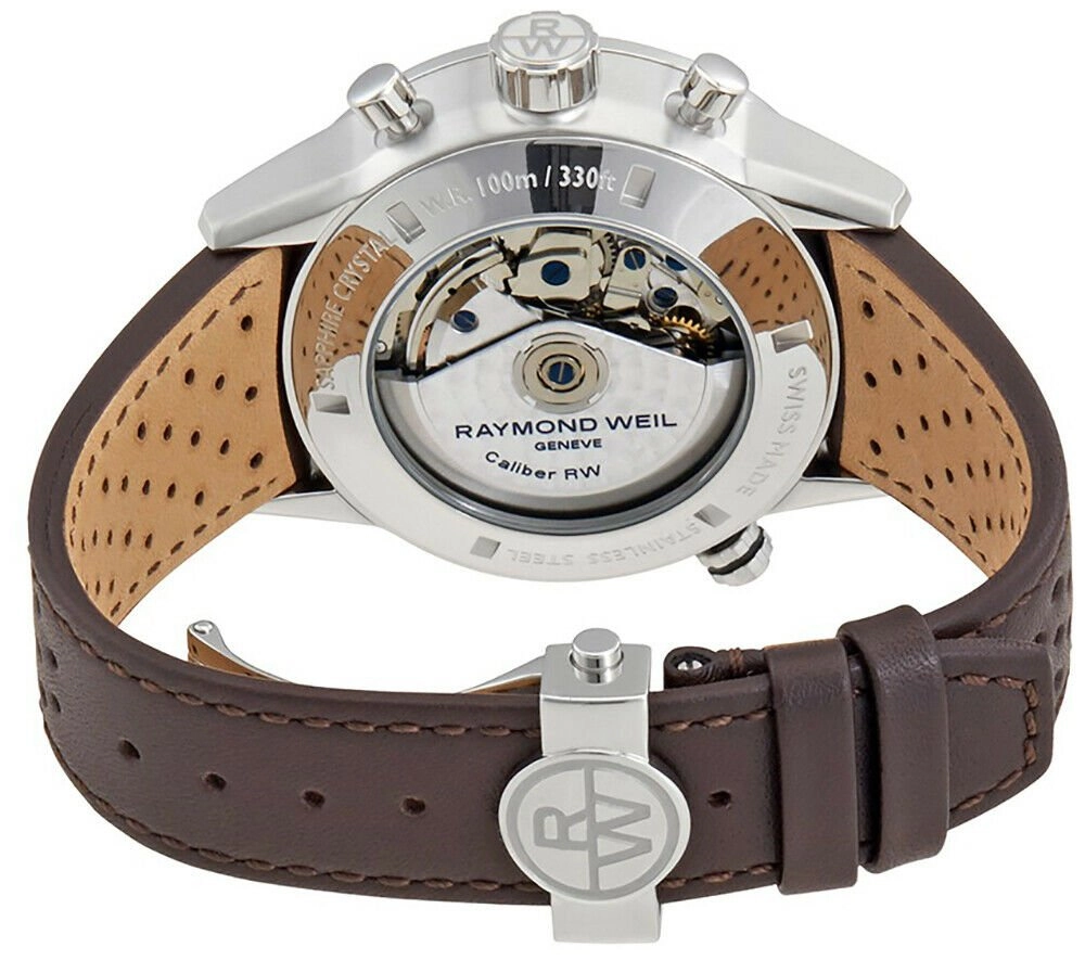 Raymond Weil Freelancer Stainless Steel Automatic Chronograph Men's Brown Leather Strap Watch Date 7740-STC-30001