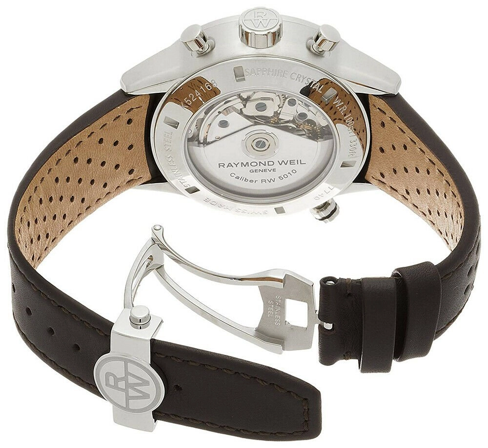 Raymond Weil Freelancer Stainless Steel Automatic Chronograph Men's Brown Leather Strap Watch Date 7740-STC-30001
