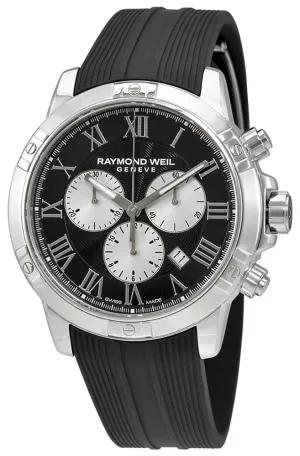 Raymond Weil Tango Stainless Steel Black Chronograph Dial Black Rubber Strap Quartz Mens Watch 8560-SR-00206