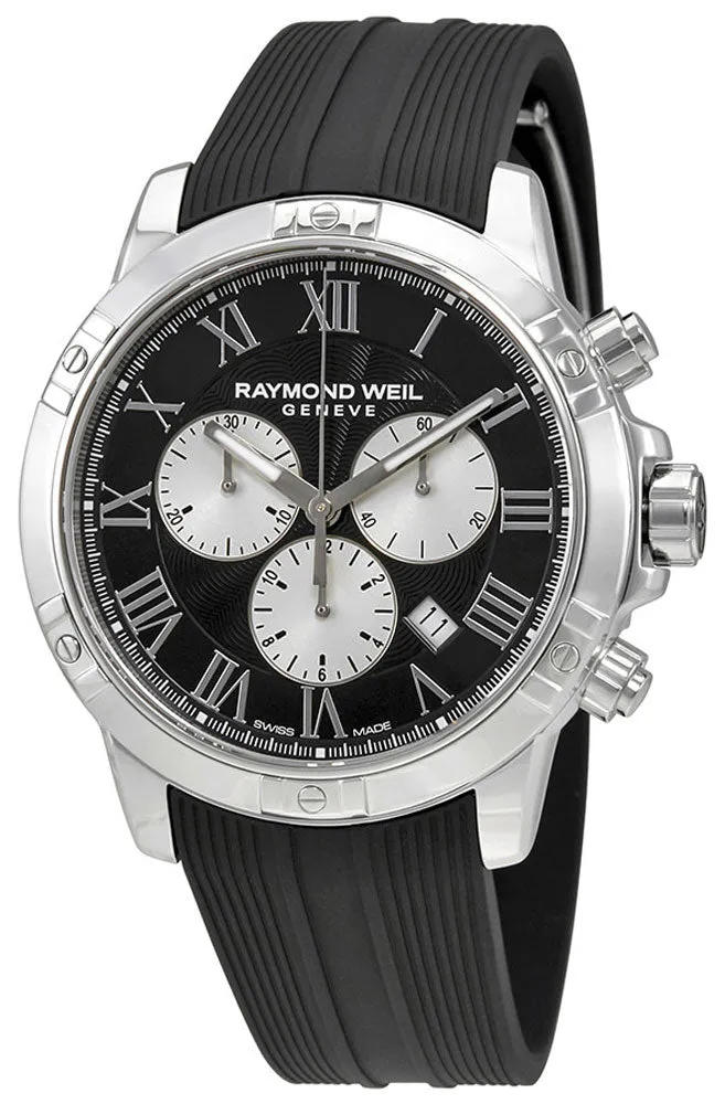 Raymond Weil Tango Stainless Steel Black Chronograph Dial Black Rubber Strap Quartz Mens Watch 8560-SR-00206