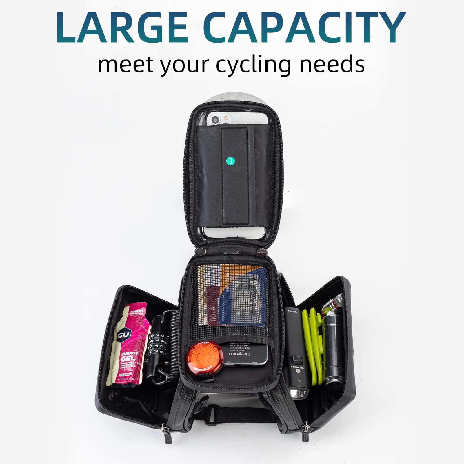 ROCKBROS Bike  Waterproof Front Frame Pouch Top Tube Handlebar Bag Below 6.2”/5.8”