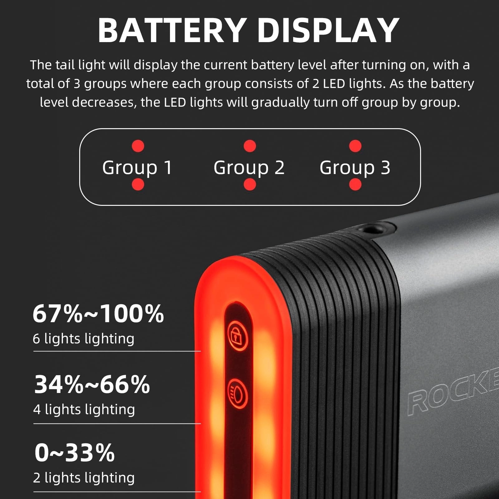 ROCKBROS Smart Bluetooth Lock Light Brake Sensing 5 Modes Diurnal Light