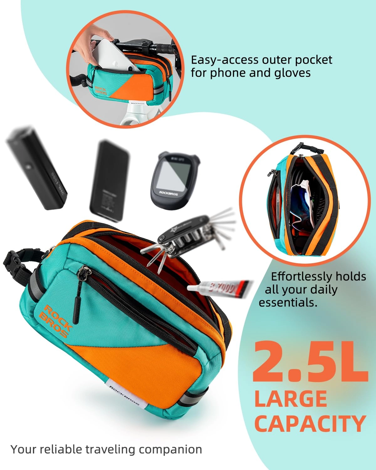 ROCKBROS Urban Rider Series Bike Handlebar Bag Large Capacity Shoulder Strap