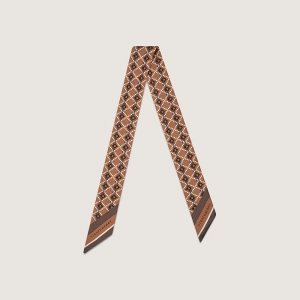 Silk Skinny Scarf - Vanilla/Chestnut Fairisle Print