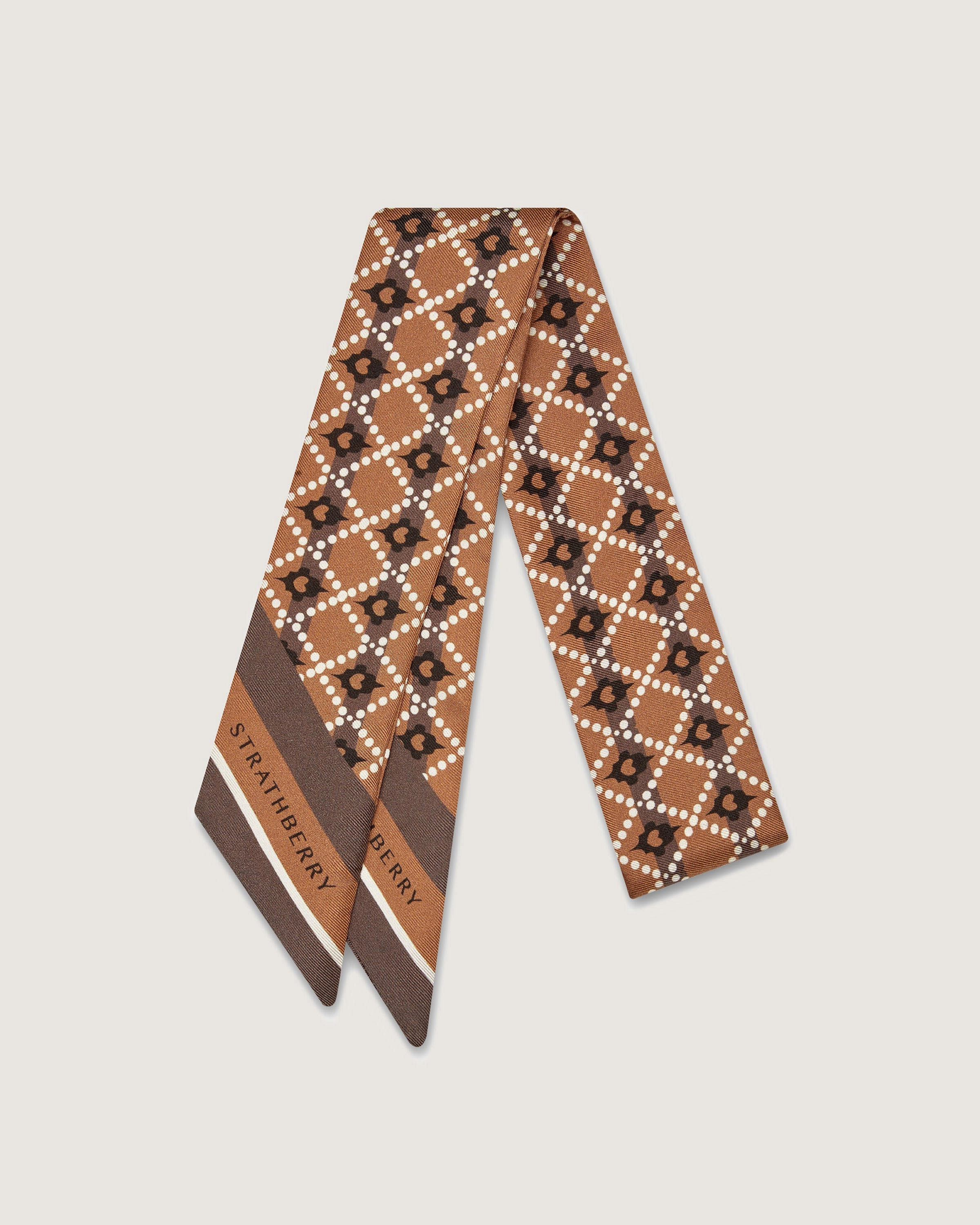 Silk Skinny Scarf - Vanilla/Chestnut Fairisle Print