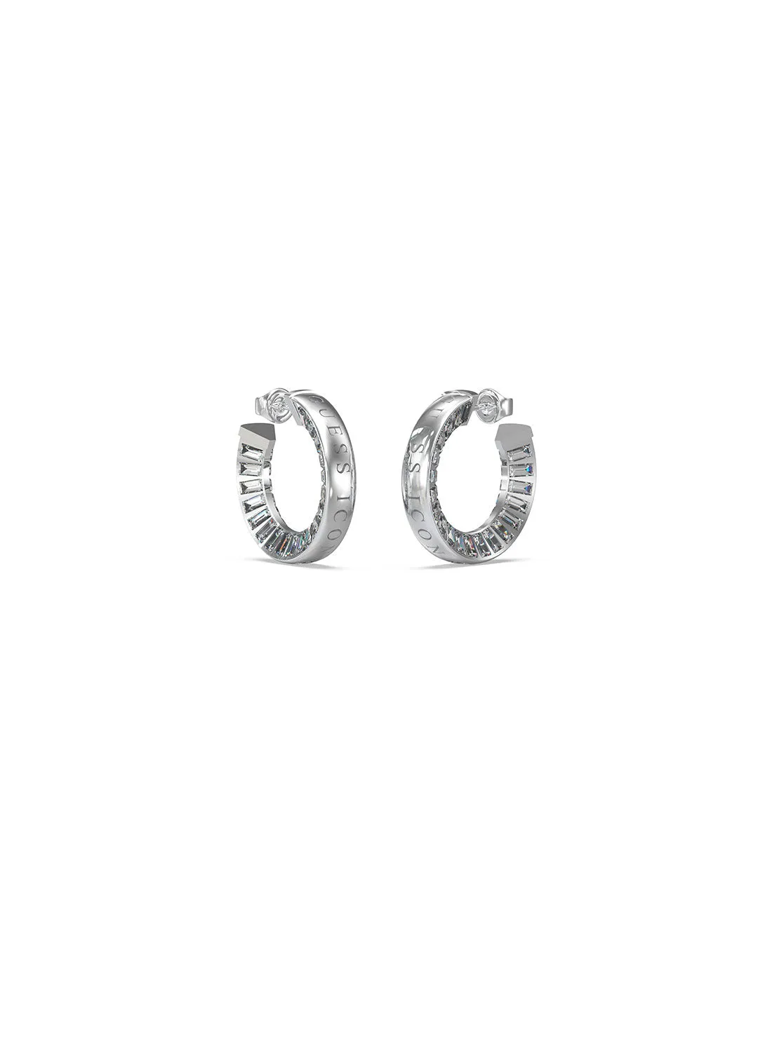 Silver Crystal Baguette Hoop Earrings