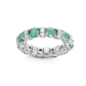 Sterling Silver CZ and Green Ice Eternity Ring - W-1486