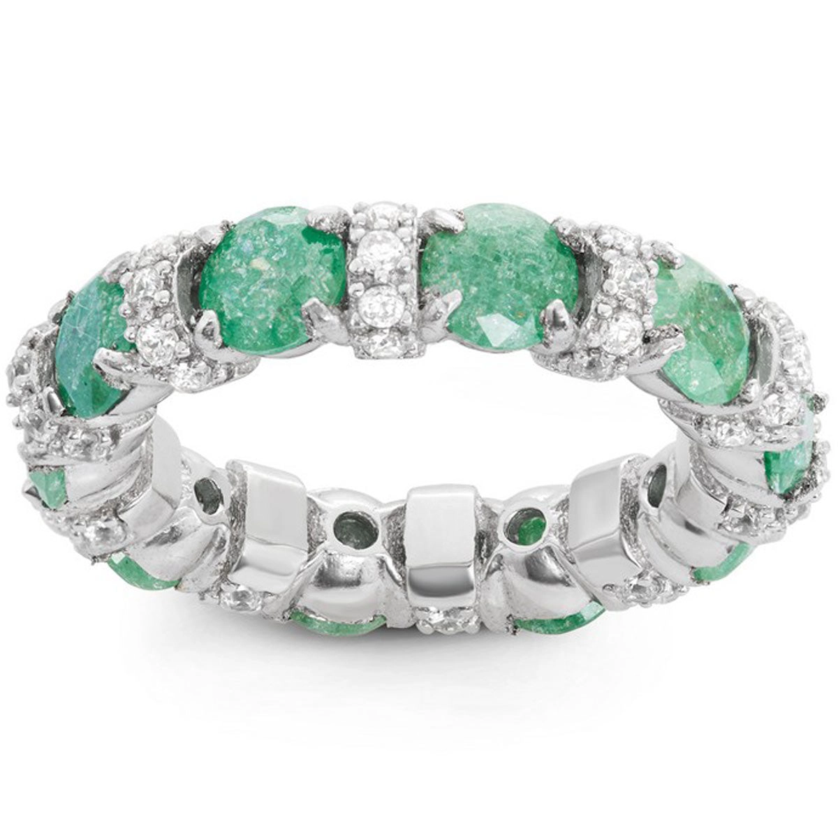 Sterling Silver CZ and Green Ice Eternity Ring - W-1486