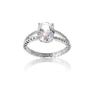 Sterling Silver Double Band Oval CZ Engagement Ring  - W-9686